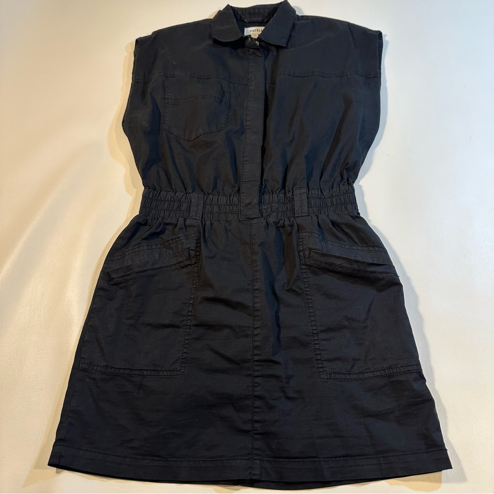 Pistola Size S Rosie Smock Waist Sanp Placket Dress In Faded Black - Picture 3 of 10